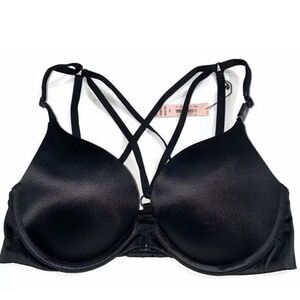 Victoria’s Secret Very sexy Strappy back Push up Padded Satiny bra 32DDD Black
